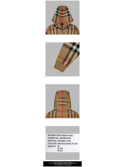 Luxury Burberry Check Cotton Jacquard Hoodie Beige