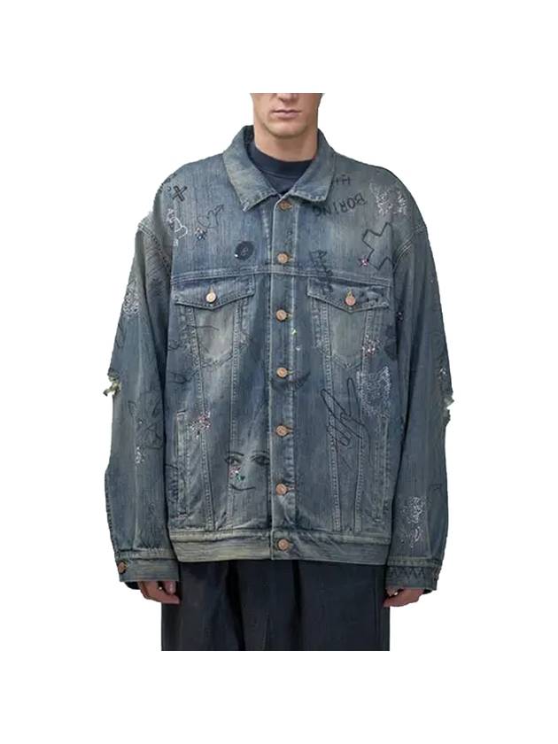 Luxury Balenciaga Trending 2025 Graffiti Denim Jacket Blue