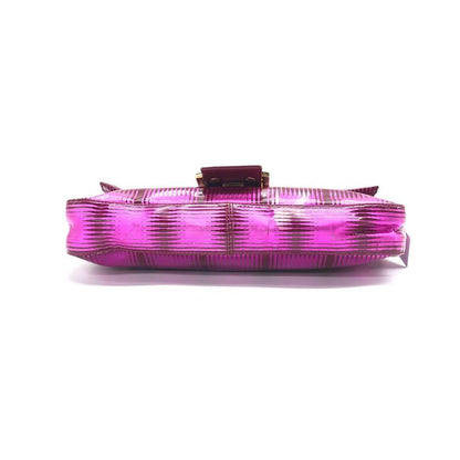 Fendi Baguette Pink Patent Leather Striped Gold Hardware Shoulder Bag