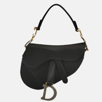 Dior Saddle Mini Silk Handbag Black with crystals