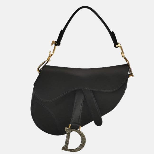 Dior Saddle Mini Silk Black with Crystal Embedded Buckles