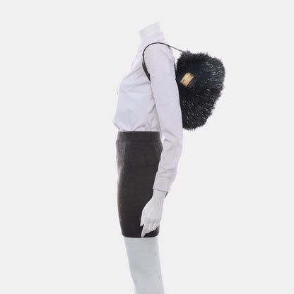 Fendi Baguette Black Furry Pink Interior Shoulder Bag