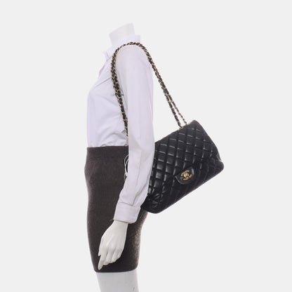 Chanel Classic Flap Jumbo 2009 Black Lambskin Leather Single Flap with Gold Hardware