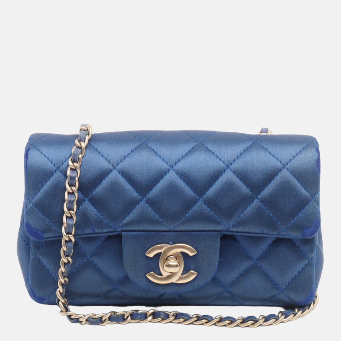 Chanel Classic Flap 2013-2014 Blue Silk Satin Mini Crossbody Bag