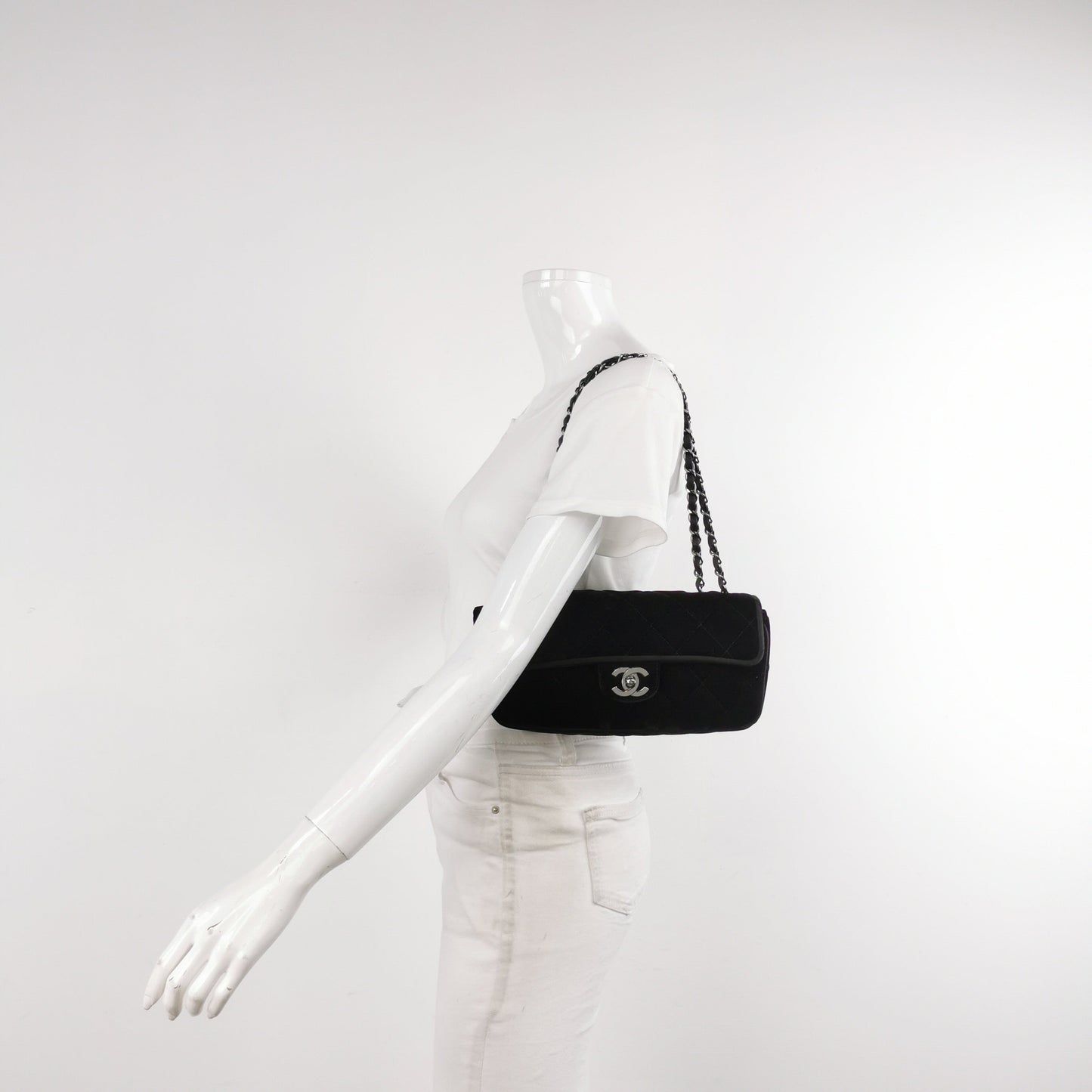 Chanel Baguette Flap Black Velvet Double Strap Silver Hardware 2005-2006