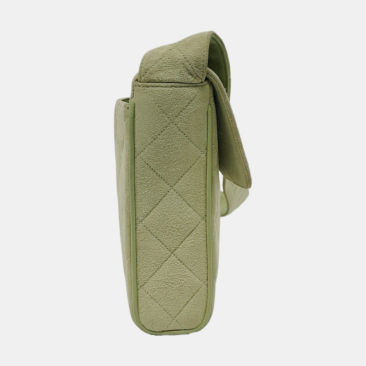 Chanel Vintage Small Flap Crossbody Bag Green Suede Leather, 1991-1994