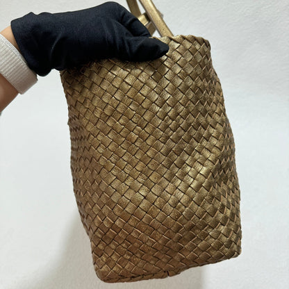 Bottega Veneta Cabat Medium Intreccio Leather Tote Bag Gold