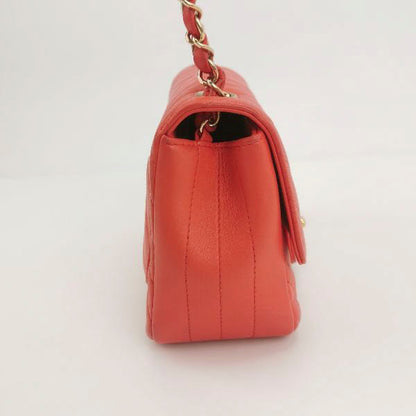 Chanel Classic Flap Square 2019 Coral Orange Chevron Lambskin Leather Bag