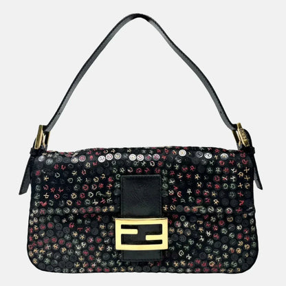 Fendi Baguette Multicolor Button Embroidered Leather Shoulder bag