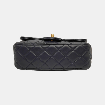 Chanel Classic Flap Rectangular Mini Navy Lambskin Pearl Crush Adjustable Gold Ball Chain