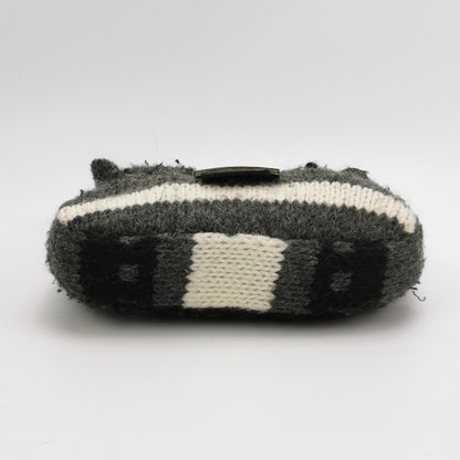 Fendi Baguette Bag Grey and White Wool Knit Shoulder Bag