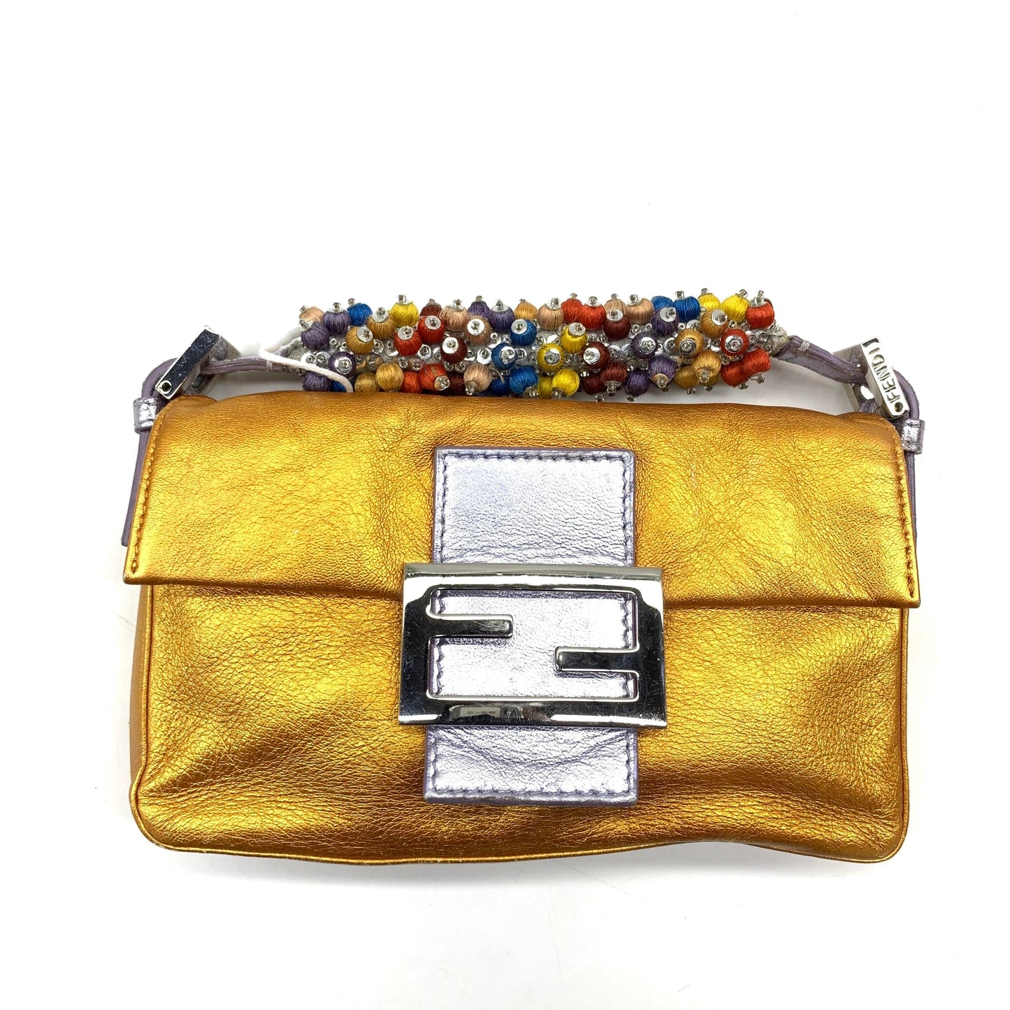 Fendi Baguette Mini Gold Nappa Leather with Beaded Strap