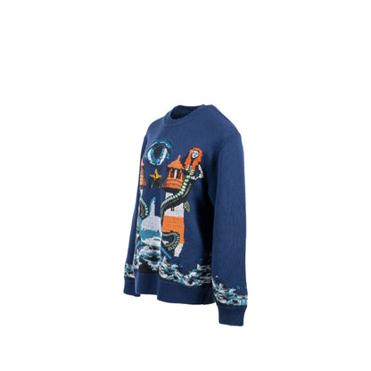 Burberry Size Mermaid Intarsia Sweater Wool Blue/Multicolour