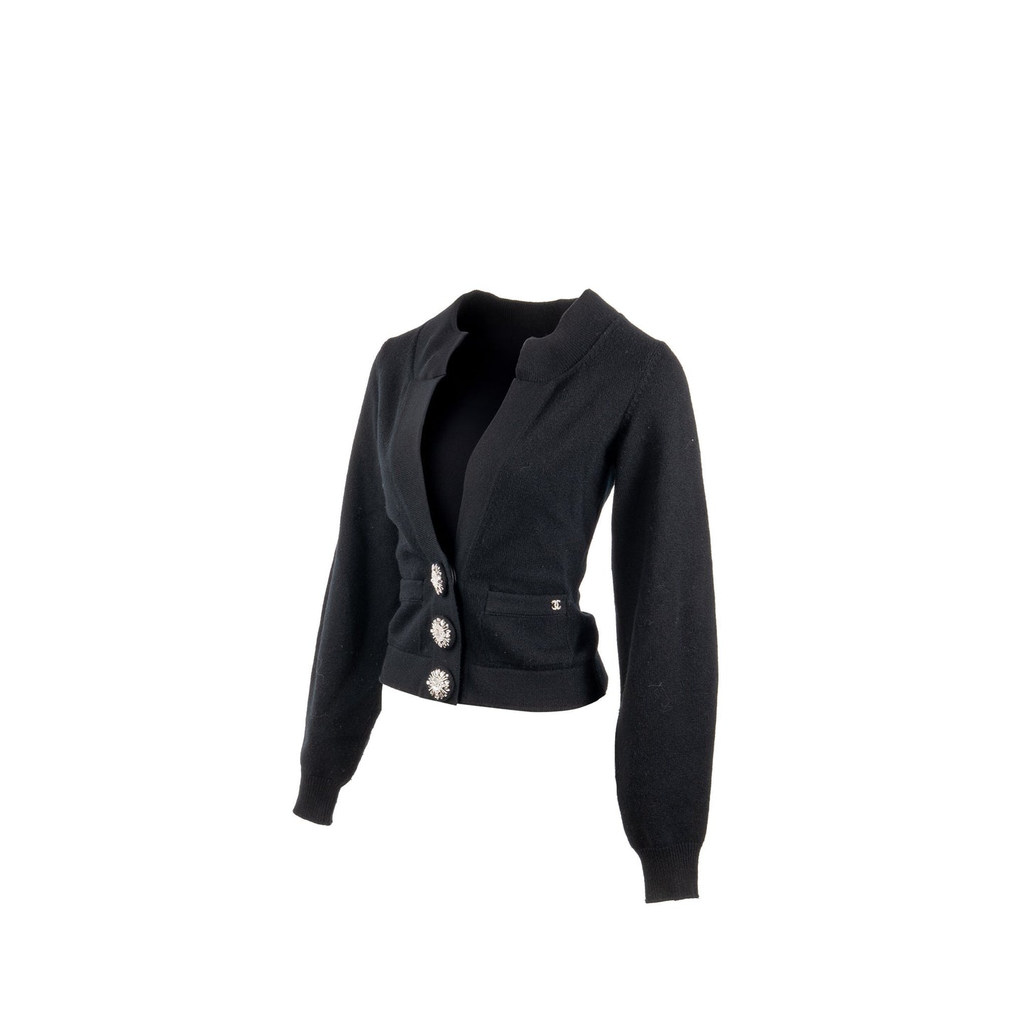 Chanel Size 34 Crystal Button Cardigan Cashmere Black