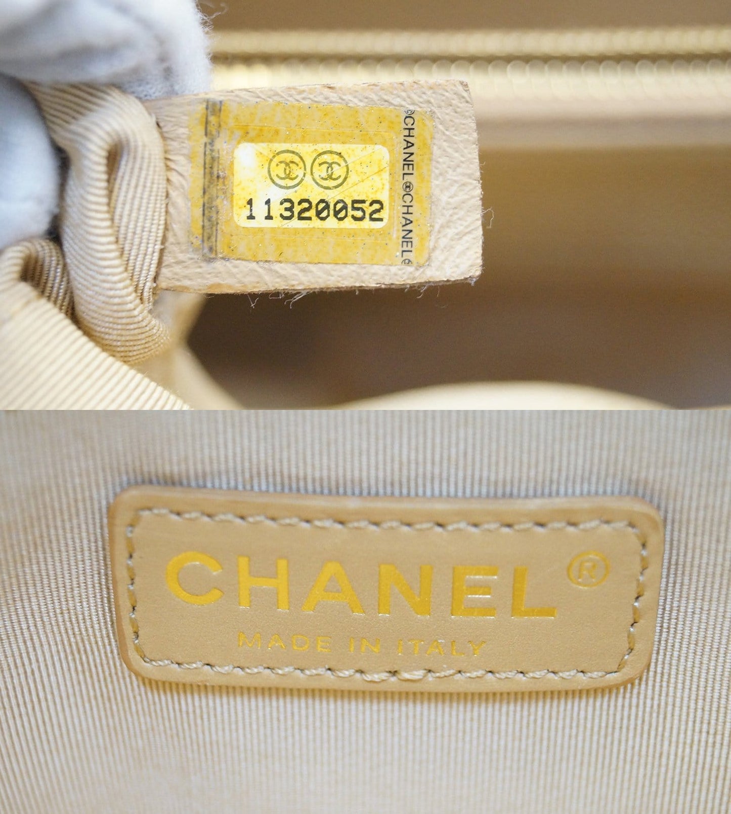 CHANEL Beige Caviar Leather Shopping Tote Bag