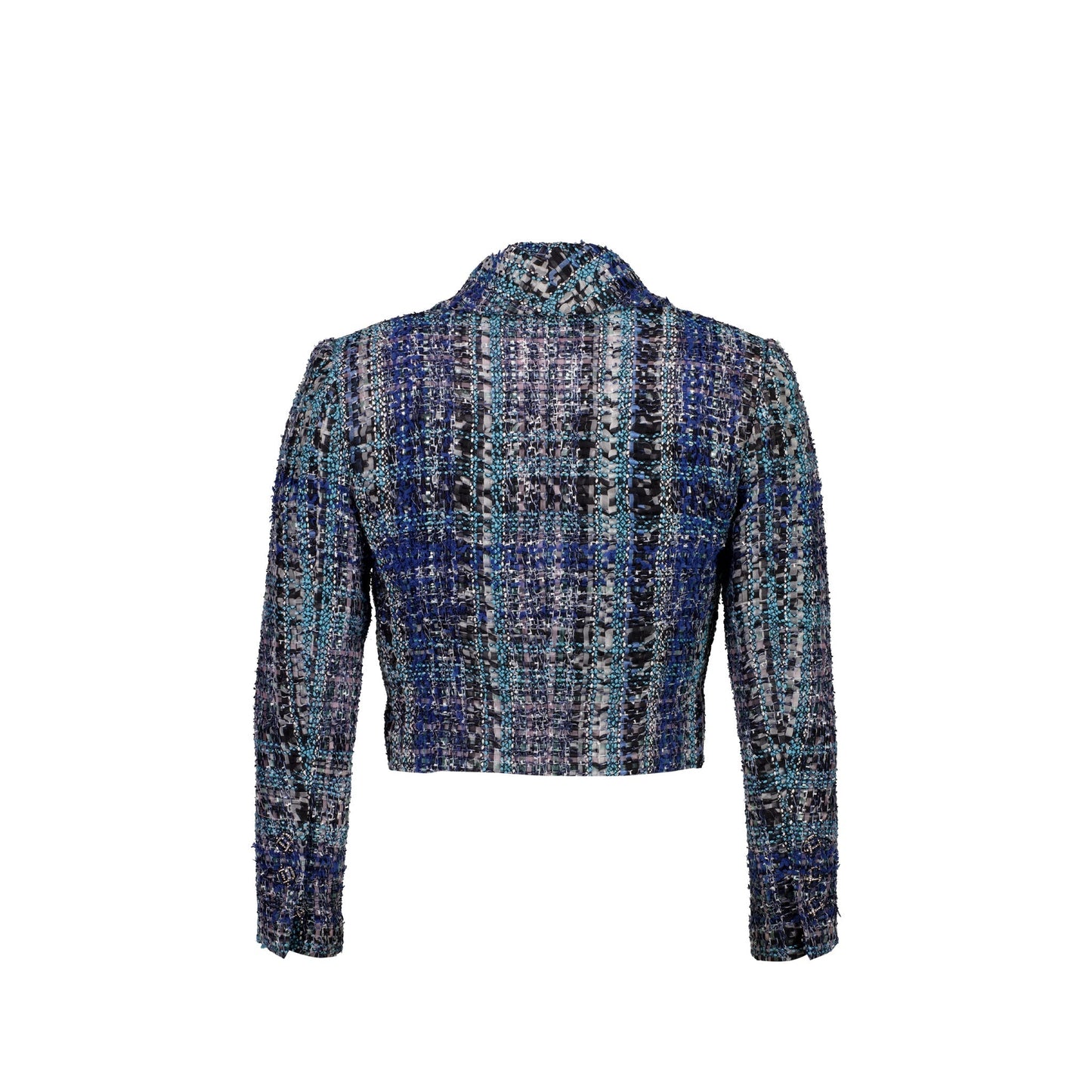 Chanel Size 36 Cropped Tweed Jacket Navy/Blue/Black/White