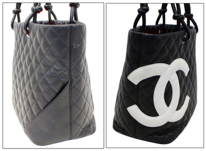 CHANEL Black CalfSkin Leather Large Cambon Tote Bag