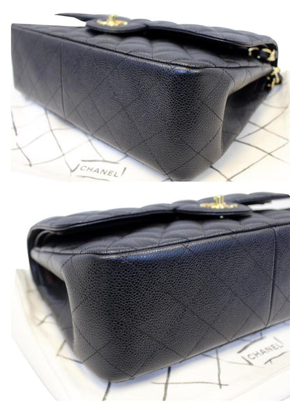 CHANEL Classic Jumbo Caviar Leather Double Flap Shoulder Bag Black