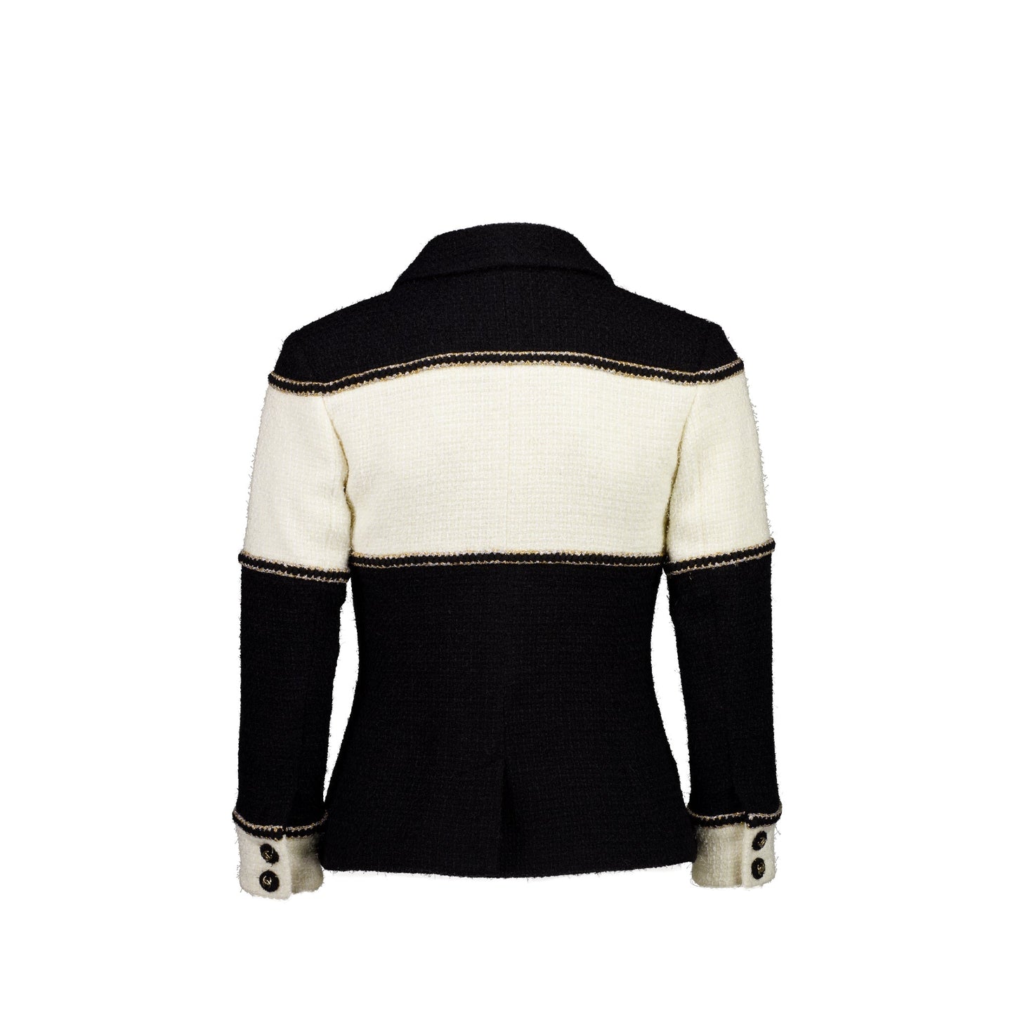Chanel Size 34 CC-buttons Tweed Jacket Black/White/Gold/Silver