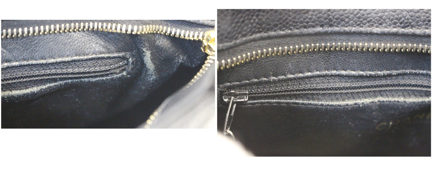 CHANEL Medallion Quilted Caviar Leather Tote Bag Black