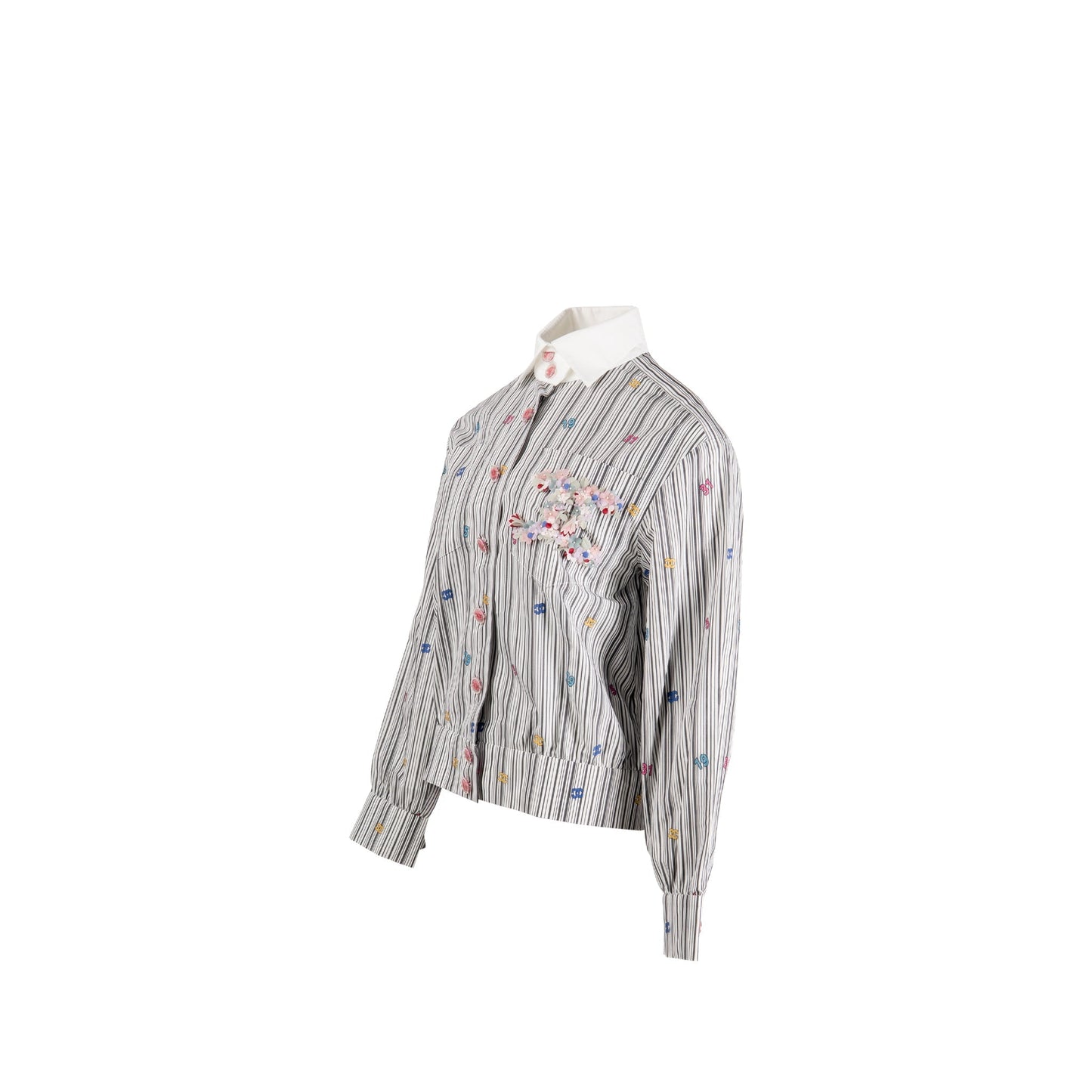 Chanel Size 36 23C Detailed Flower CC Blouse Cotton White/Black/Multicolour