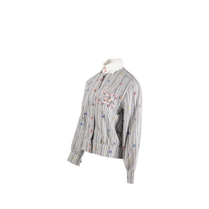 Chanel Size 36 23C Detailed Flower CC Blouse Cotton White/Black/Multicolour