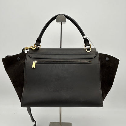 Luxury CELINE Smooth Calfskin Suede Medium Trapeze Bag Dark Grey