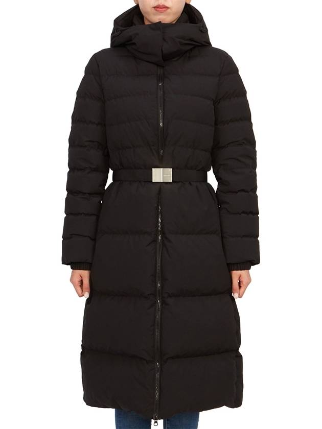 Luxury Burberry Logo Buckle Belt Long Hooded Padding Black