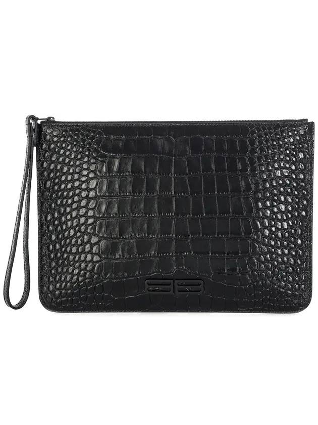 Luxury Balenciaga Trending 2025 Crocodile Embossed Clutch Bag Black