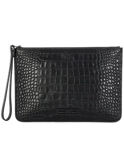 Luxury Balenciaga Trending 2025 Crocodile Embossed Clutch Bag Black