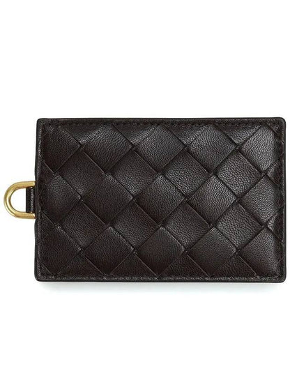 Luxury Bottega Veneta Name Tag Card Wallet Dark Brown