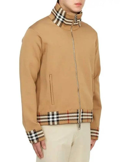 Luxury Burberry Men's Check Trim Track Jacket Camel