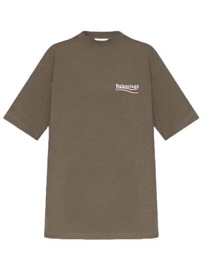 Luxury Balenciaga Trending 2025 Wave Logo Political Campaign Large Fit Short Sleeve T Shirt Khaki