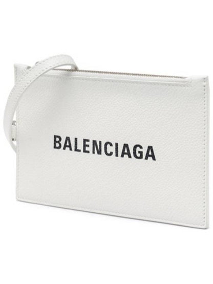 Luxury Balenciaga Trending 2025 Cash Logo Strap Double Pouch Strap Card Wallet White
