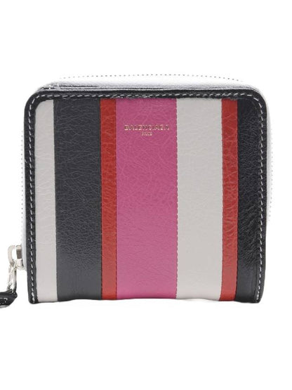 Luxury Balenciaga Trending 2025 Bazar Striped Zip Around Leather Half Wallet