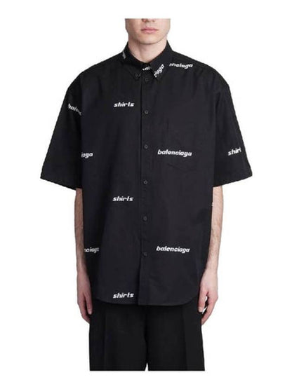 Luxury Balenciaga Trending 2025 All-Over Logo Short Sleeve Shirt Black