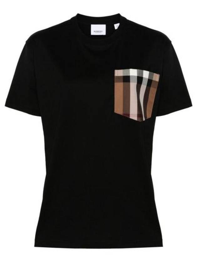 Luxury Burberry Carrick Check Print Crew Neck Long Sleeve T-Shirt Black