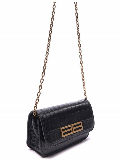 Luxury Balenciaga Trending 2025 Gossip BB Logo Crocodile Chain Shoulder Bag Black