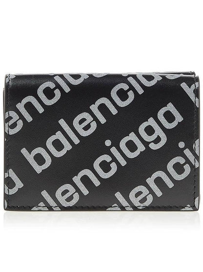 Luxury Balenciaga Trending 2025 All-Over Logo Tri-Fold Half Wallet Black