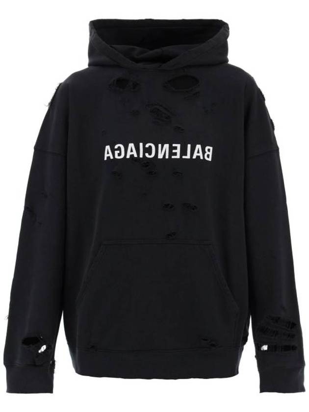 Luxury Balenciaga Trending 2025 Mirror Distressed Cotton Hoodie Black