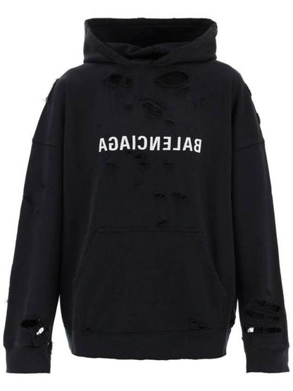 Luxury Balenciaga Trending 2025 Mirror Distressed Cotton Hoodie Black