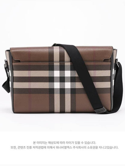 Luxury Burberry Check Print Leather Messenger Bag Dark Birch Brown