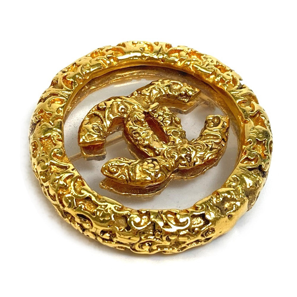 CHANEL Brooch metal gold COCO Mark clear lava Women