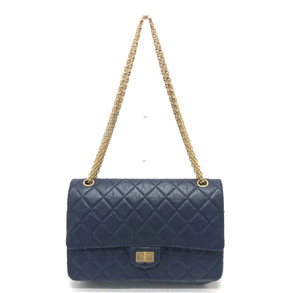 CHANEL Shoulder Bag leather Navy Matelasse Double Flap 2.55