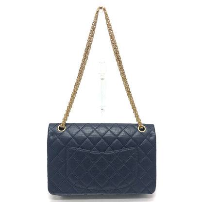 CHANEL Shoulder Bag leather Navy Matelasse Double Flap 2.55