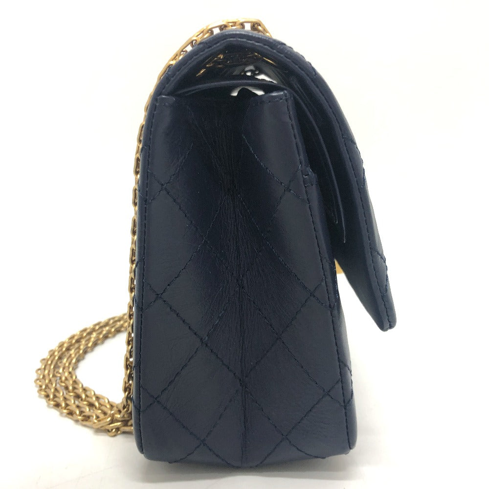 CHANEL Shoulder Bag leather Navy Matelasse Double Flap 2.55