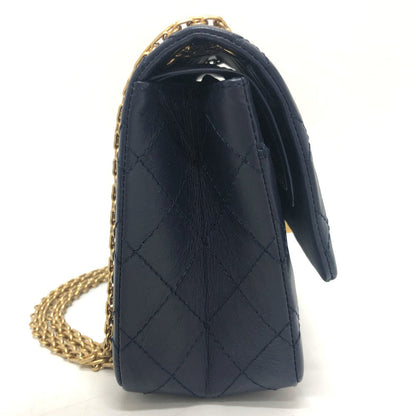 CHANEL Shoulder Bag leather Navy Matelasse Double Flap 2.55