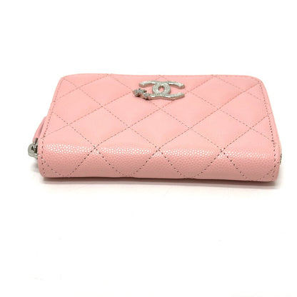CHANEL Folded wallet Caviar skin pink Matrasse coco star