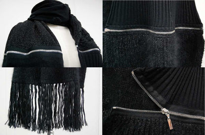 CHANEL Scarf , Wool type patchwork black Camelia With zipper Women
