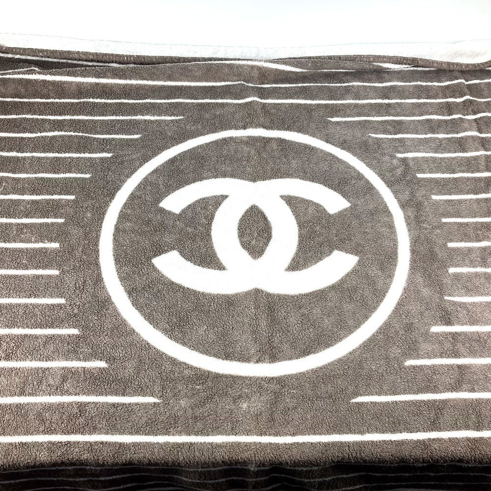 CHANEL towel cotton Gray type logo stripe CC COCO Mark
